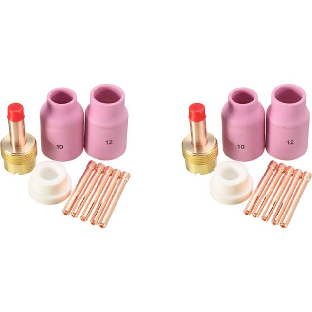 18Pcs TIG Welding Torch Long Gas Lens & Alumina Cup for WP17 WP18 WP26 TIG Collet Bodies Kit Accessories