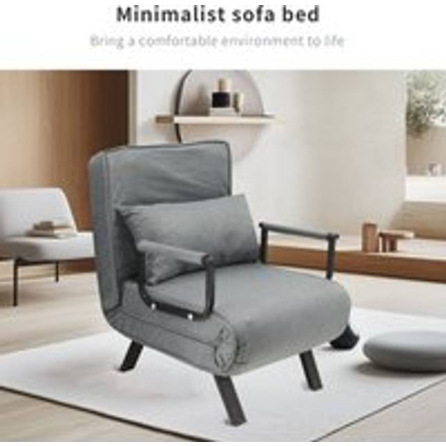 (Grey) 4 In 1 Folding Foldable Single One Seater Padded Lazy Sofa Chair Bed Chaise Lounger Couch Recliner Sleeper With Pillow In 3 Colours