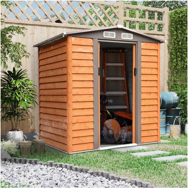 Outsunny 6.5x5.2ft Garden Shed Wood Effect Tool Storage Sliding Door Wood Grain | TJ Hughes