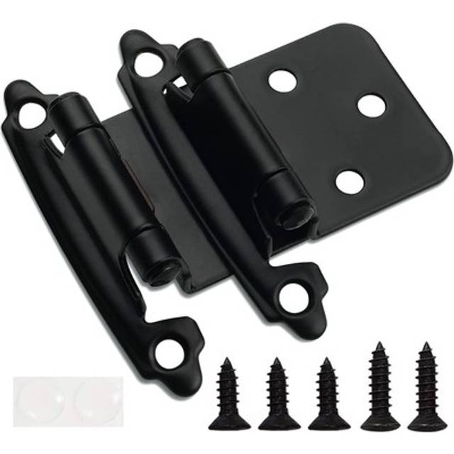 Decobasics 1/2 Overlay Matte Black Cabinet Hinges (2 Pair -4 Pcs) Self Closing Bath & Kitchen Cabinet Hinges Black Flush Mount w/Door Bumpers & Upgr