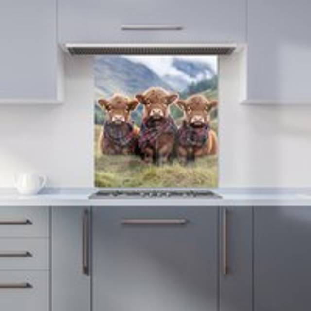 Warren Reed - Designer Trio Of Baby Highland Cows Kitchen Splashback W700Mm X H650Mm, Multi