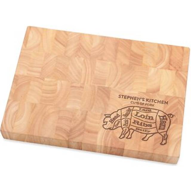Personalised name cuts of meat pork pig butchers corner wooden chopping board en