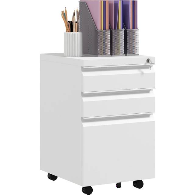 Vinsetto Filing Cabinet w/ Lock and Hanging Bar for Letter A4 Legal, White