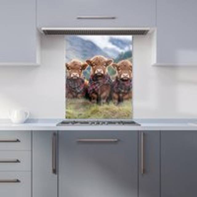 Warren Reed - Designer Trio Of Baby Highland Cows Kitchen Splashback W600Mm X H750Mm, Multi