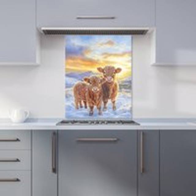 Warren Reed - Designer Snowy Baby Highland Cows Kitchen Splashback W600Mm X H750Mm, Multi