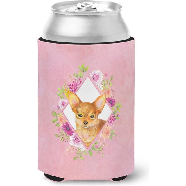 """""Caroline's Treasures CK4190CC Toy Terrier Pink Flowers Can or Bottle Hugger cold-beverage-koozies  12 oz  Multicolor"""""