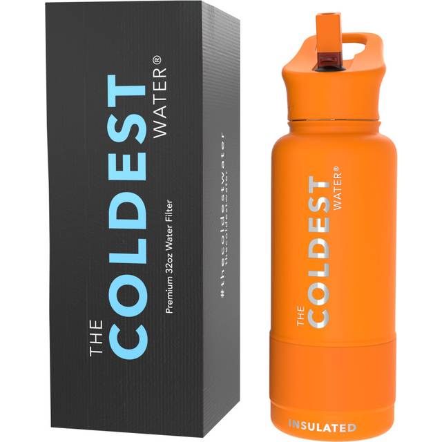 (32oz, Orange) Coldest Sports Water Bottle with Straw Lid Vacuum Insulated Stainless Steel