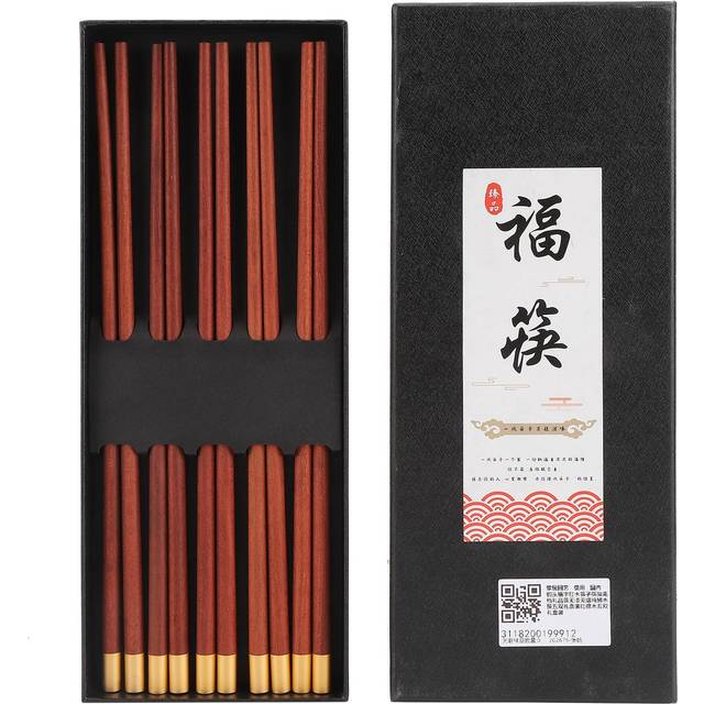 5 Pairs Chinese Style Wooden Chopsticks Set Safe Handcrafted Tableware Gift for Family FriendsRed