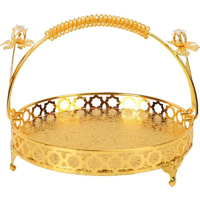 Fruit Tray Retro Style Round Large Capacity Handle Design Decorative Strong Alloy Fruit Bowl for gyllene