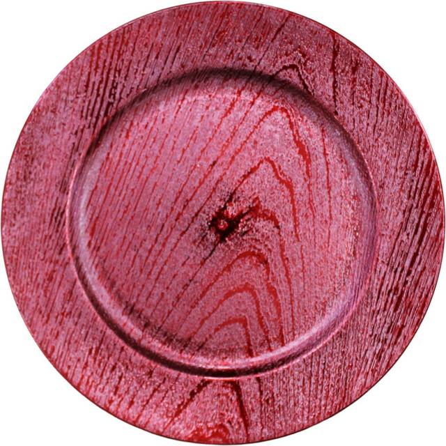 Set of 4 wood effect charger plates 33cm large round under plates red christmas