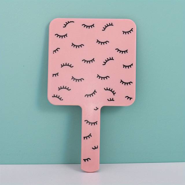 TEMU Cute Cartoon Eyelash Design Portable Handheld Makeup Mirror - Compact Travel- Surface, No Battery Needed, Lightweight For Touch-ups