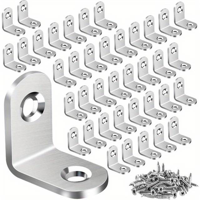 TEMU 40pcs L Bracket Corner Brace, Stainless Steel L Brackets For Shelves, Metal Corner Bracket, Small Right Angle Bracket For Wood Furniture Chair Drawer Cabinet With 80pcs Screws