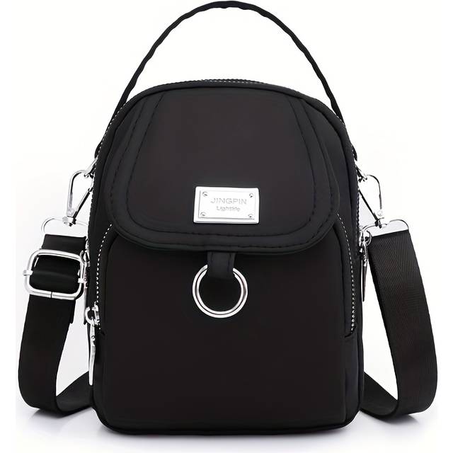TEMU Lightweight Nylon Women's Crossbody Bag - Casual Mini Handbag With Multiple Zip Compartments, Detachable Shoulder Strap, In Lavender, Black, Dark Purple, Teal, Brown, Royal Blue