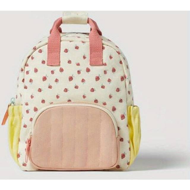 TEMU 1pc Strawberry Canvas Backpack With Vibrant Red & - Zipper Closure, Hand Washable, Ideal For School Or Travel, School Backpack | Backpack | Backpack