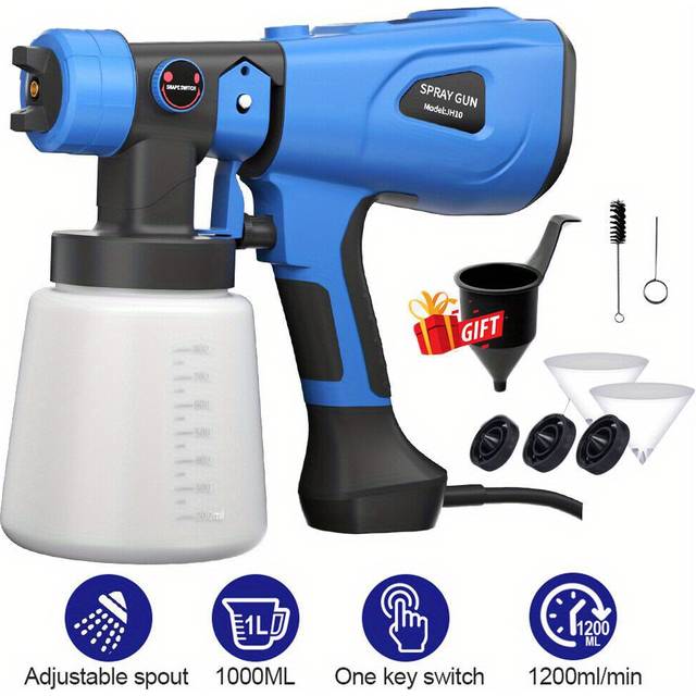 TEMU Electric Paint Sprayer, Fence Paint Sprayer, Paint Sprayers For Fencing And Decking, Spray Handheld Paint Sprayers For Home Diy Painting Cabinet Garden, 3 Spray Patterns & 1000ml Detachable Tank