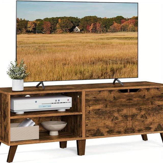 TEMU Tv Stand With 2 Doors, Tv Stand With Adjustable Shelves, Length 140 Cm, For 65 Inch Tvs, Living Room, Dining Room, Bedroom Utility Racks
