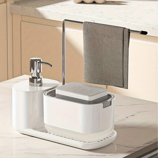 TEMU Wongirl Stainless Steel Kitchen Soap Dispenser With Cloth Holder - Manual Press, Dishwasher Safe, Ideal For Hand Sanitizer & Detergent, Sleek , Soap Dispenser For Kitchen Sink