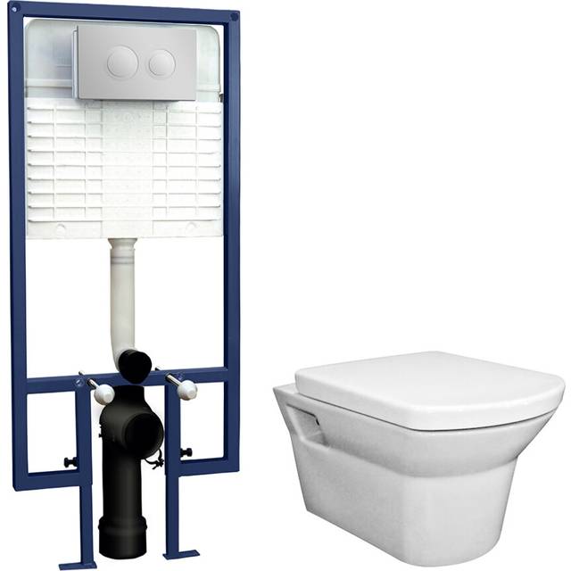 Spirit Round Wall Hung Toilet Pan, Soft Close Seat & Concealed Cistern With Round Push Button Plate, 400mm - Balterley - One Size
