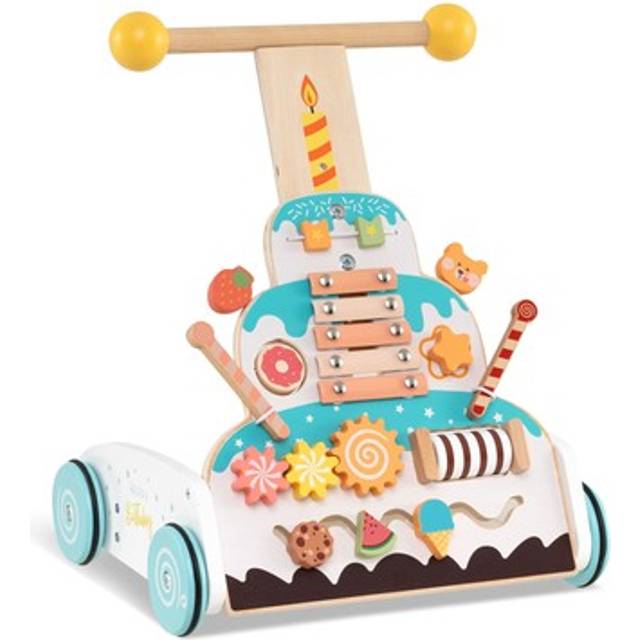 Costway wooden baby walker height adjustable push walker w/activity center-white