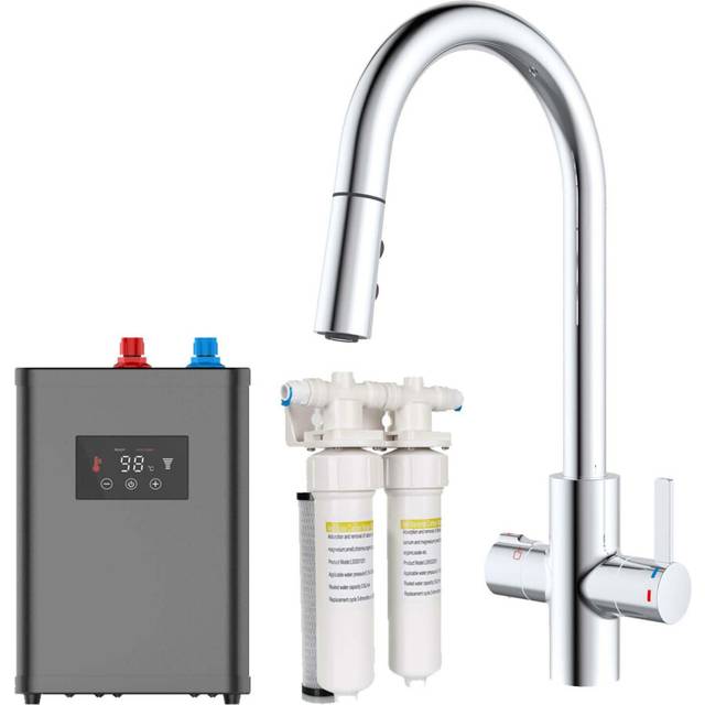 SIA 4-in-1 Chrome Boiling Tap with Instant Filtered Hot Water and Pull Out Spray Including Tank & Filter - BWT4CH