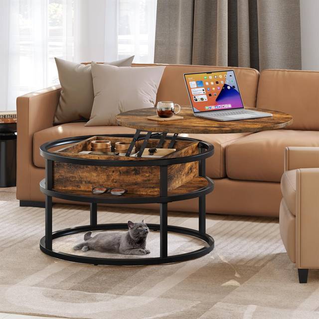 YITAHOME Round Lift Top Coffee Table, Coffee Tables for Living Room with Hidden Storage Compartment, Modern Coffee Table with Storage for Home