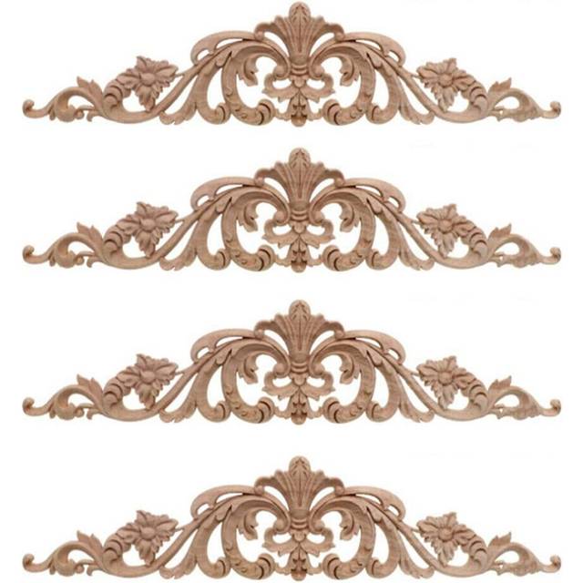 4Pcs Wood Carving Decal Wood Carved Furniture Appliques Corner Onlay Applique Furniture Home Door Decor DIY