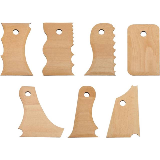 7PCS Pottery Foot Shaper Tools Multiple Shapes Beech Wood Rib Trimming Tool for Clay Crafting