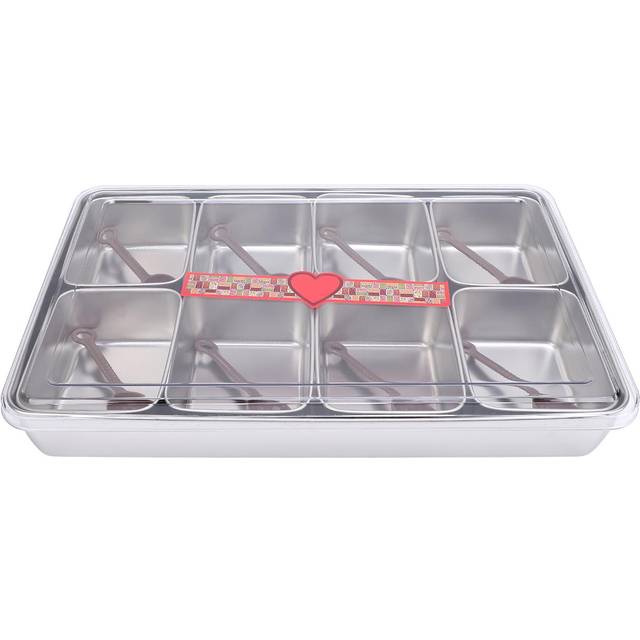Condiment Caddy Server with 8 Containers Serving Tray Platter with 8 Spoons for Bar Accessories L