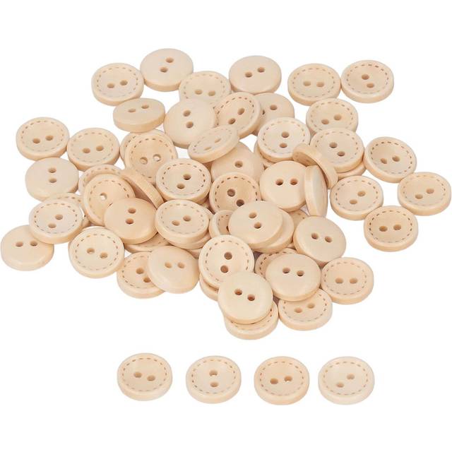 100pcs Wooden Buttons DIY Production Retro Fashion Style Round Buttons Craft Buttons for Craft