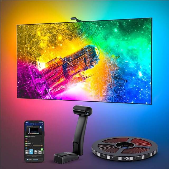 Envisual LED TV Backlight T2 with Dual Cameras, 3.6M RGBIC Wi-Fi LED Strip Lights, Adapts to Ultra-Thin 55-65 inch TVs