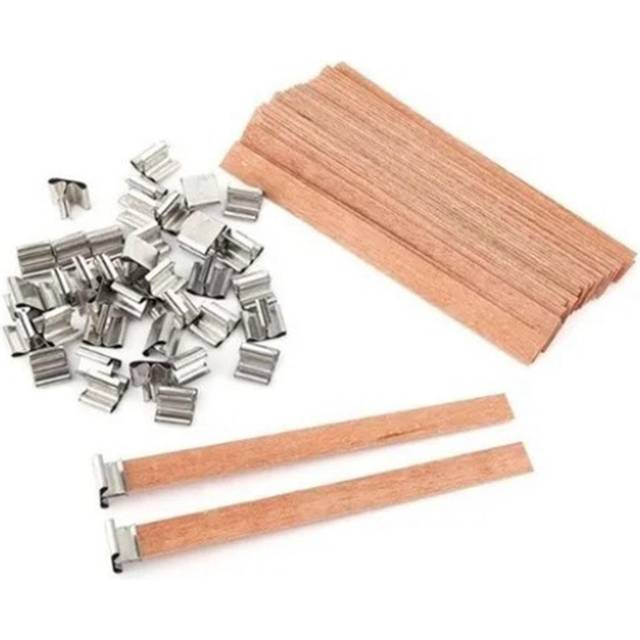Wood Candle Wicks 0.6x5.9in Smokeless Candle Making Wicks Candle Cores with Stainless Steel Stand