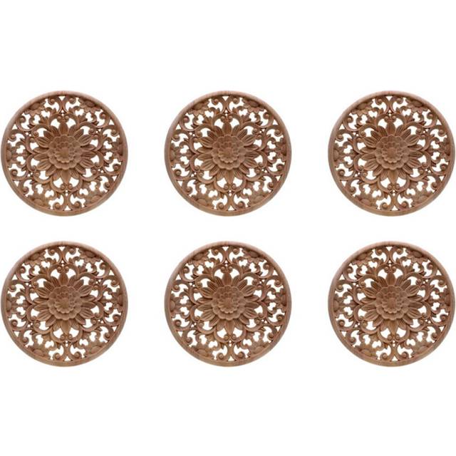 6X Carved Flower Carving Round Wood Appliques for Furniture Cabinet Unpainted Wooden Mouldings Decal Decorative Figurine