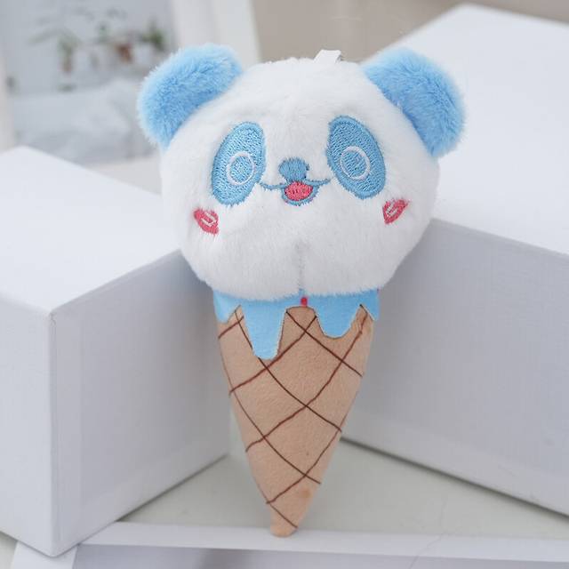 (Blue) Panda Ice Cream Cone Cartoon Plush Toy Doll Keychain Bag Pendant Gift For Girls