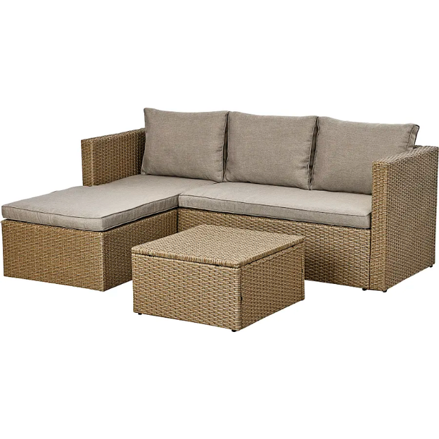Kreta - Natural Loungesæt, 1 borde inkl. 2 sofaer