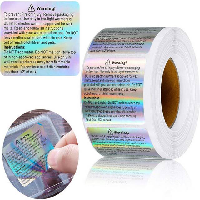 600 Pieces Wax Melt Warning Labels Candle Stickers Labels Holographic Stickers Roll Raibow Holo Candle Safety Decorative Sticker