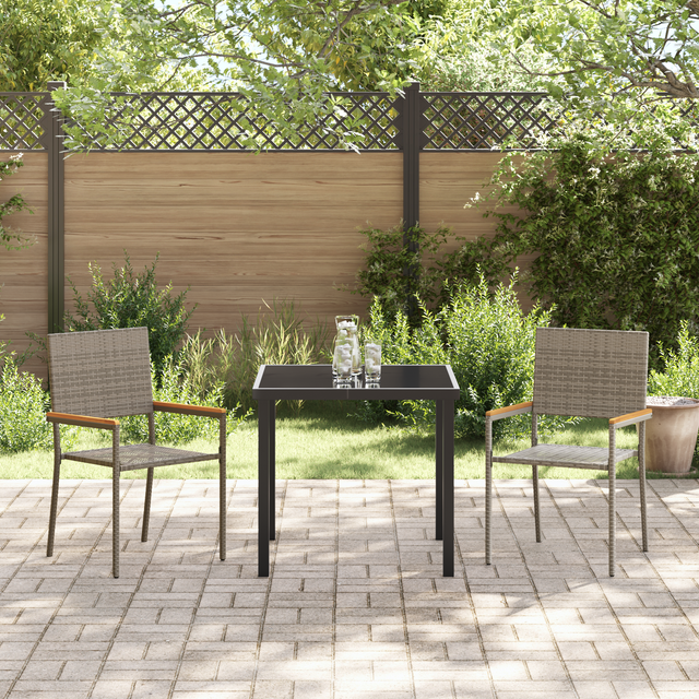 vidaXL Stacking Garden Chairs, set of 2 in grey poly rattan. - Grey