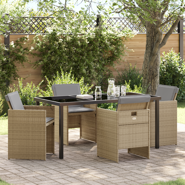 Trädgårdsmöbelset 5 pcs Beige konstrotting
