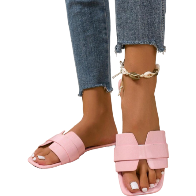 SHEIN New Spring/Summer Fashion Casual Open Toe Strap Flat Slippers For Women, Comfortable Flat Sandals Beach Shoes, Minimalist Design, Versatile