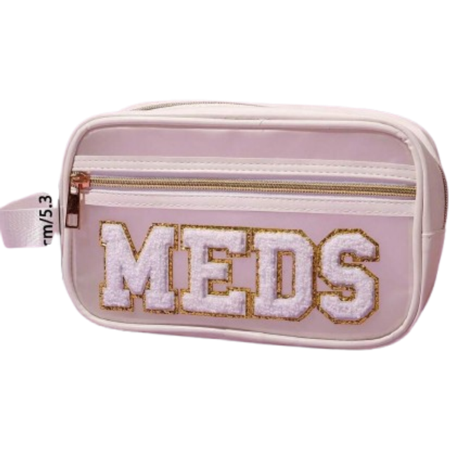 Fashionabla MEDS-brevtryckt bärbar toalettväska, multifunktionell förvaringsväska för kosmetika, medicin och toalettartiklar Tillbaka till skolan Skol - Beige (En-Storlek)