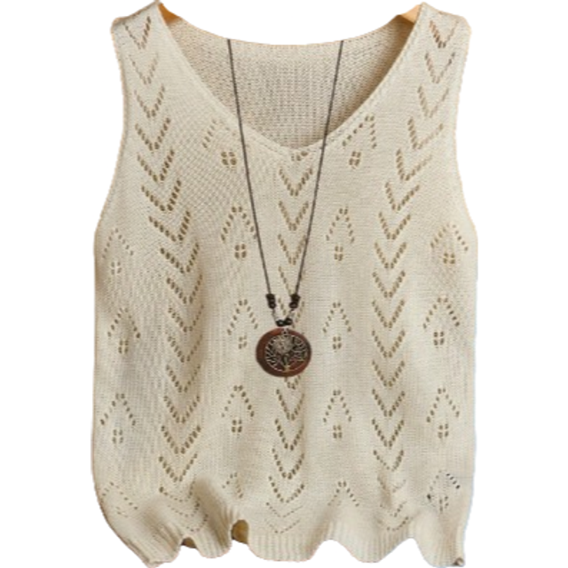 SHEIN Women&#39;s Vacation Casual Solid Color Hollow Out Knit Top