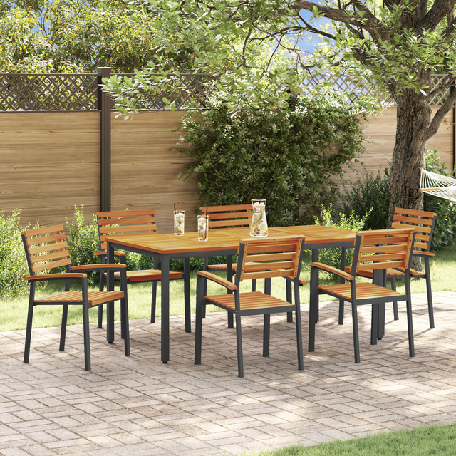 vidaXL 7 Piece Garden Dining Set Solid Wood Acacia and Metal - Black