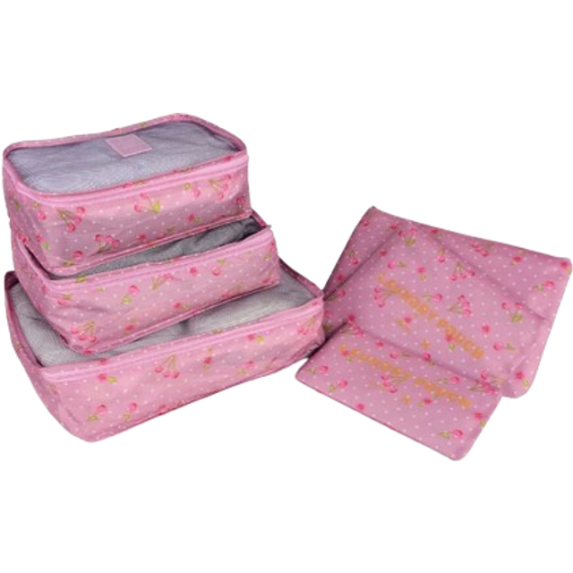 SHEIN 6pcs Waterproof Floral Print Luggage Packing Cubes, Travel Clothes Organizer Set, Portable Zipper Packing Organizer Cubes For Suitcase, Dorm, College,