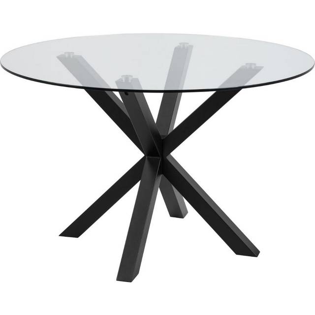 Heaven Round Dining Table With Clear Glass Top And Black Legs