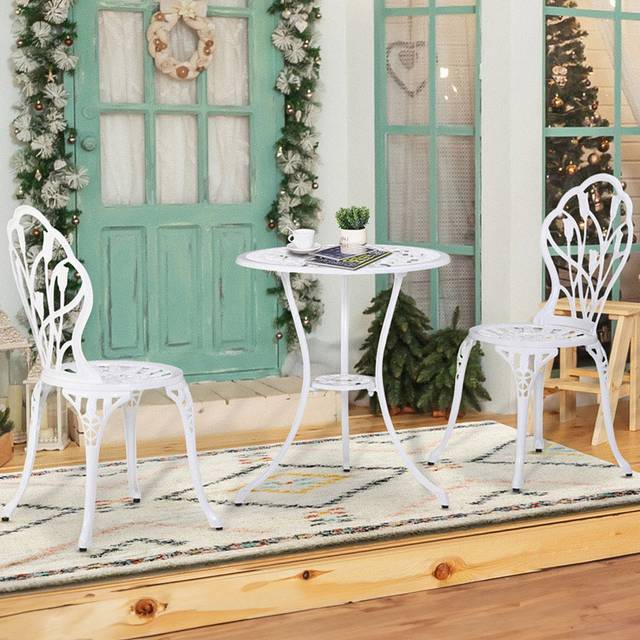 Outsunny 2 Seater Bistro Set with Umbrella Hole White