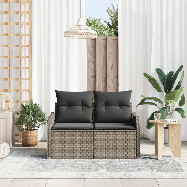 vidaXL 2-Seater Garden Sofa with Storage&Cushions Grey Poly Rattan