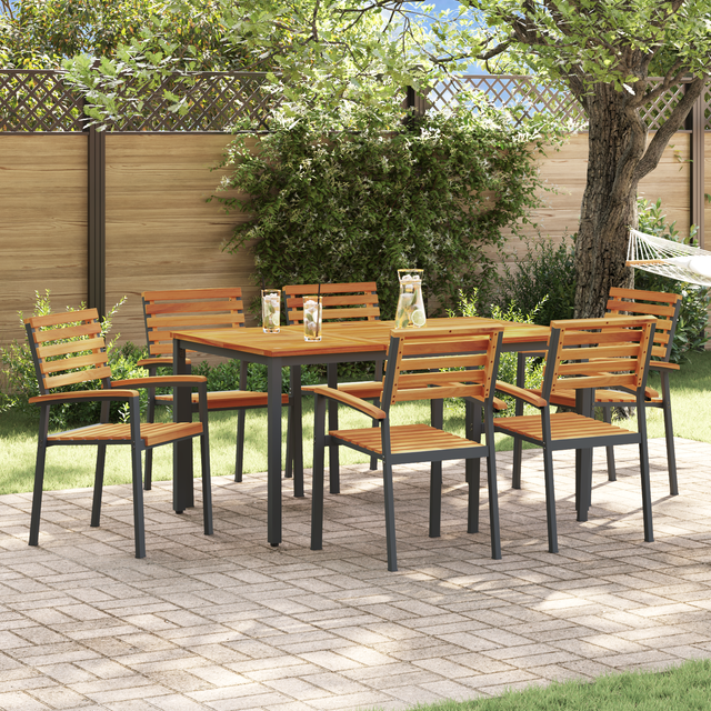 vidaXL 7 Piece Garden Dining Set Solid Wood Acacia and Metal - Black