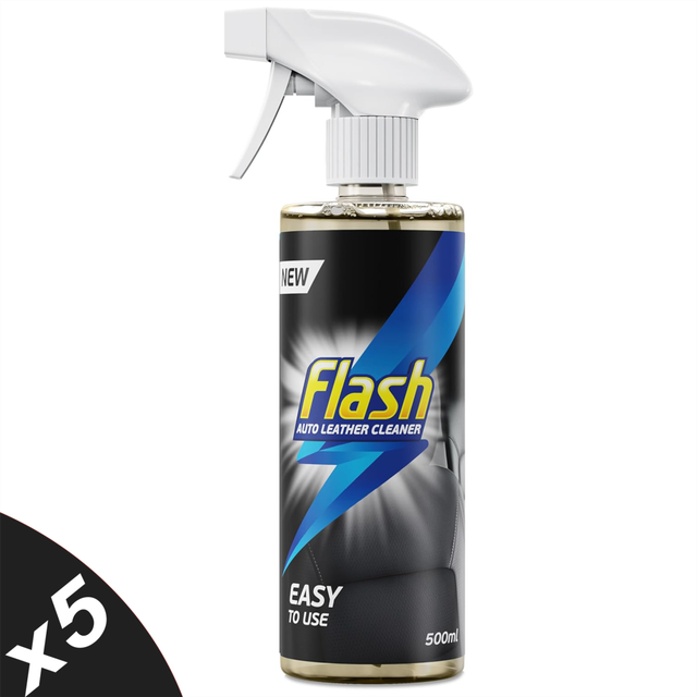 Flash Leather Cleaner Clean & Freshens Car Automotive Leather Upholstery 5X500Ml - One Size