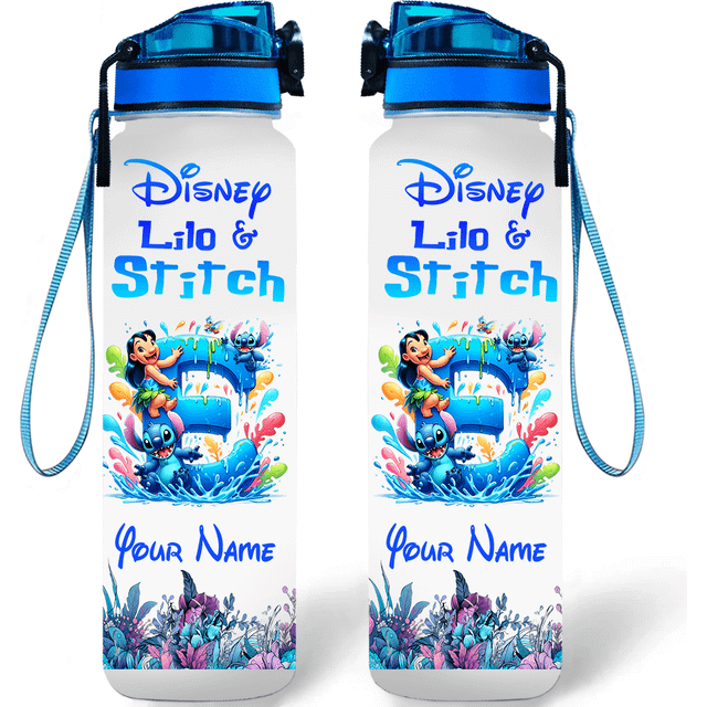 TEMU 32oz Stitch & Customizable Water Bottle - Leak-proof, Reusable With Name Print, Colorful Design For Outdoor & Gym Use, Time Marker & Capacity Lines, Outdoor Hydration| Design|durable Water Bottle