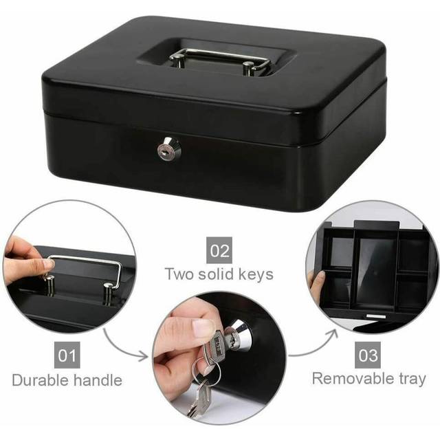 TEMU Metal Cash Box Deposit Steel Tin Key Lockable 6in, Removable Tray For , Cash, Jewellery, And Keys