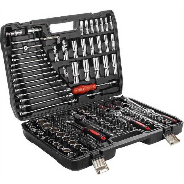 TEMU Mechanic Tool Set With Ratchet Wrench Sockets Spanners Bits Set And Hex Key Auto Repair Tool Kit 215pcs For Car Repair